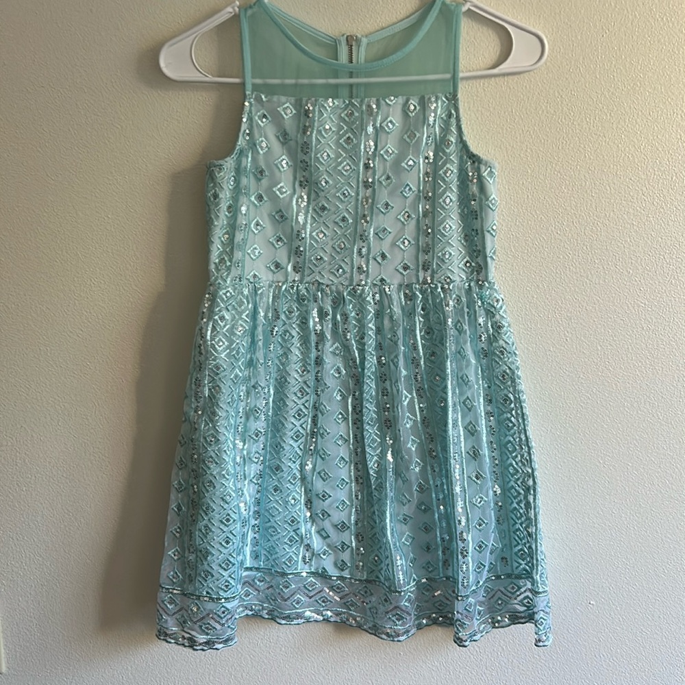 Justice Girls Blue Sequin Sleeveless Dressy Dress. Back Zipper Lined.. Size: 10
